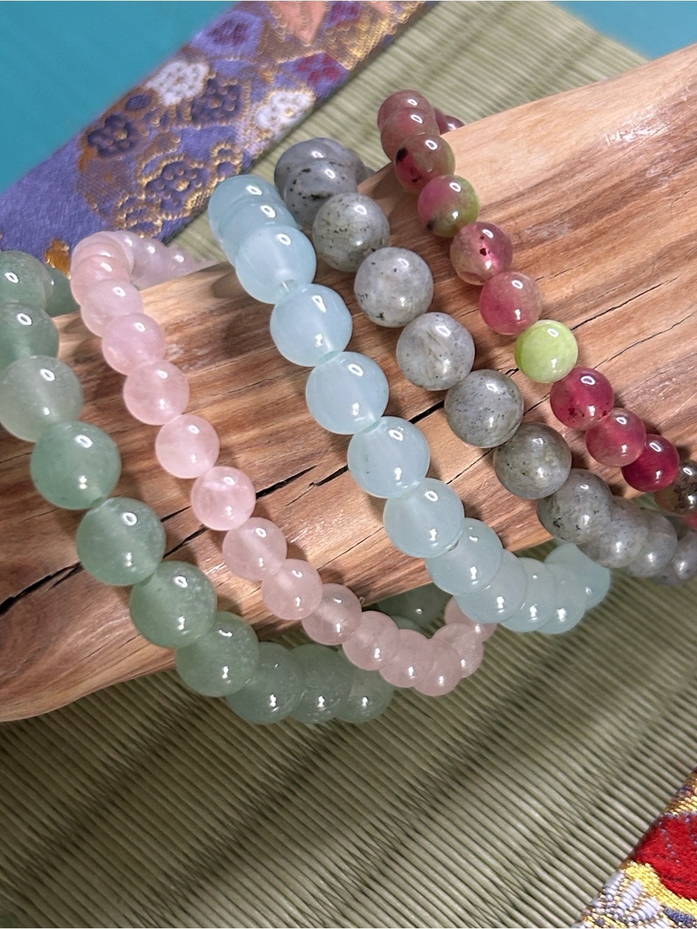 Summer Shades Mix Natural Semi-Precious Stone Bead Stretch Bracelets Set of 5